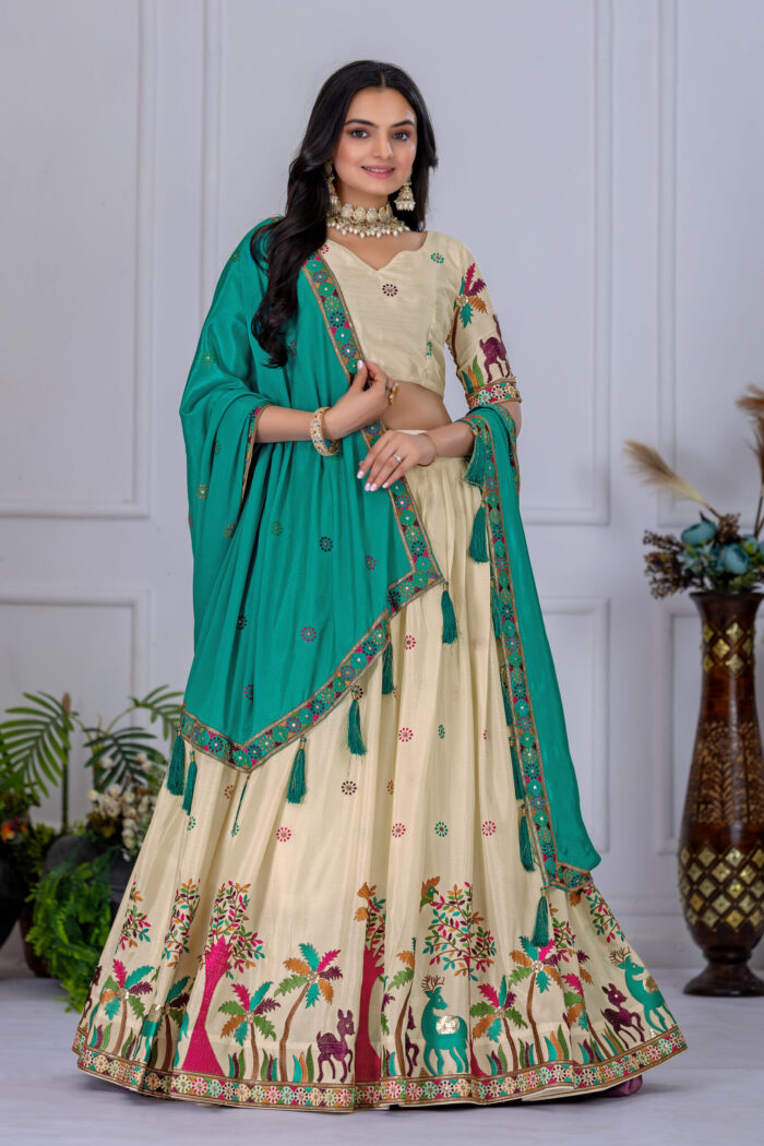 Radiant Elegance in Every Thread – Stitched Chinon Silk Lehenga