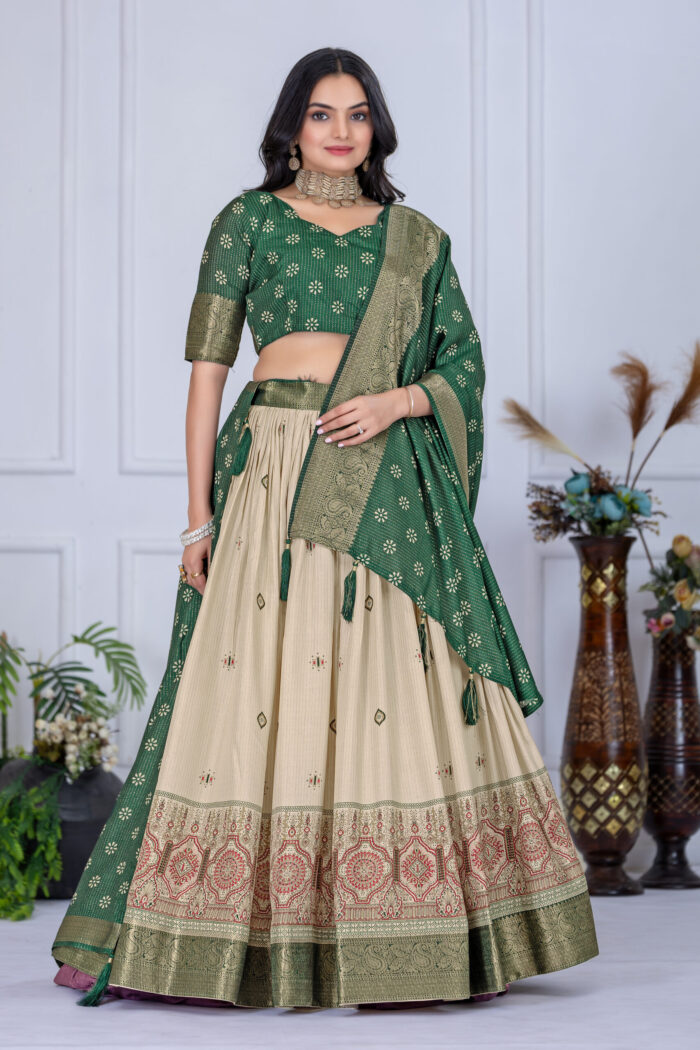 Elegance Redefined – Lichi Silk Lehenga with Jacquard Detailing