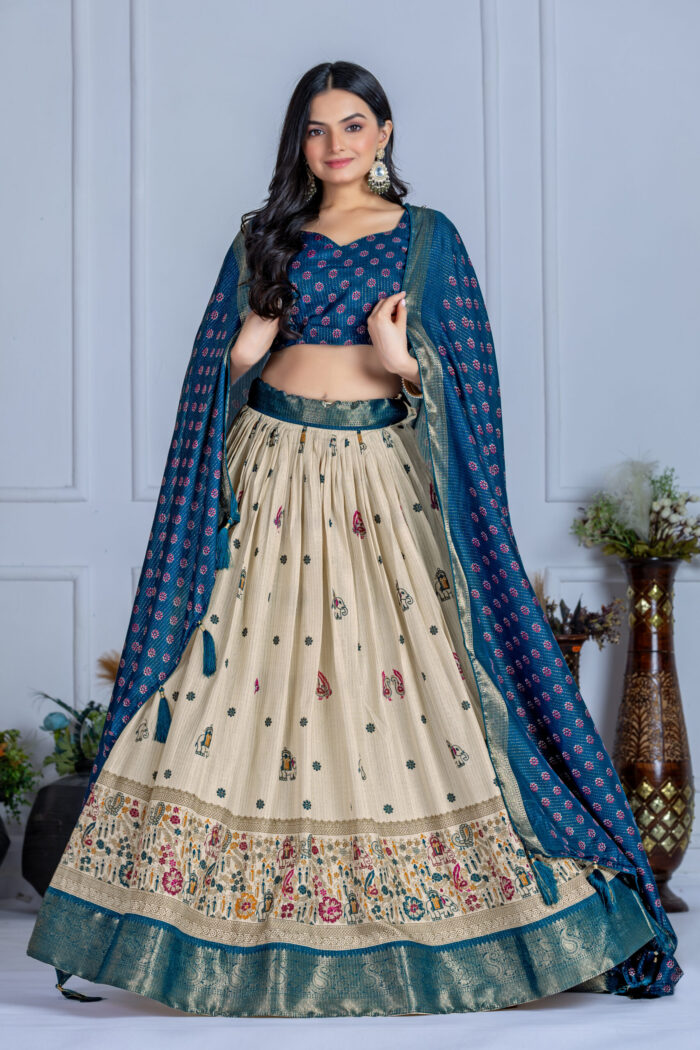 Printed Grace – Stitched Lichi Fabric Lehenga Collection