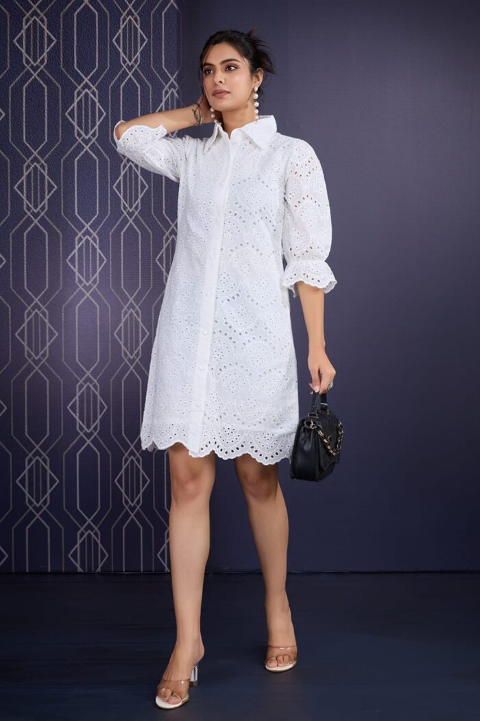 Cotton Cambric Long Kurti with Shiffli Border Work