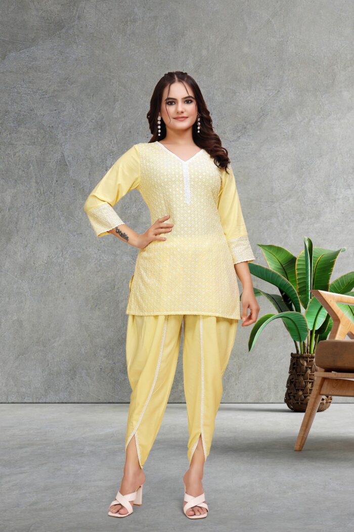Viscose Rayon Co-ord Set with Shiffli Work & Lace Waist