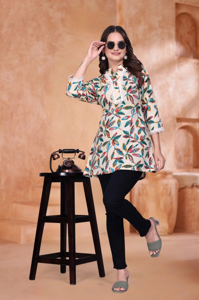 Cotton Blend Magic Slub Top with Shiffli Lace Work