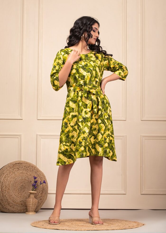 Women A-line Dark Green Above Knee & Mid Thigh Length Dress