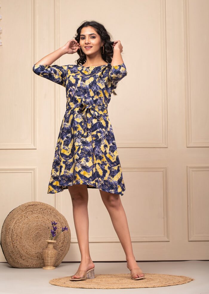 Women A-line Dark Blue Above Knee & Mid Length Dress