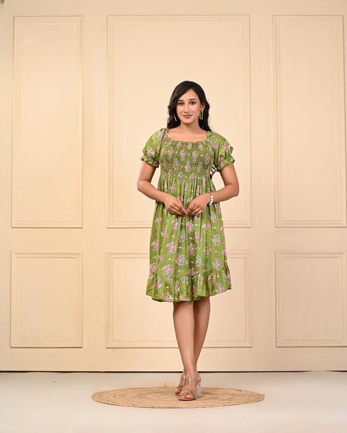 Women's Floral Smocked Midi Dress – Magenta Green