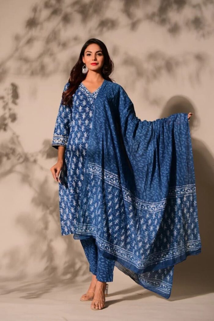 Indigo Grace Rayon Kurta Bottom Dupatta Set