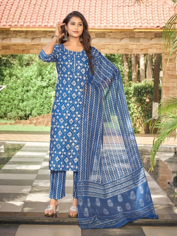 Royal Blue Grace Rayon Kurta Bottom Dupatta Set