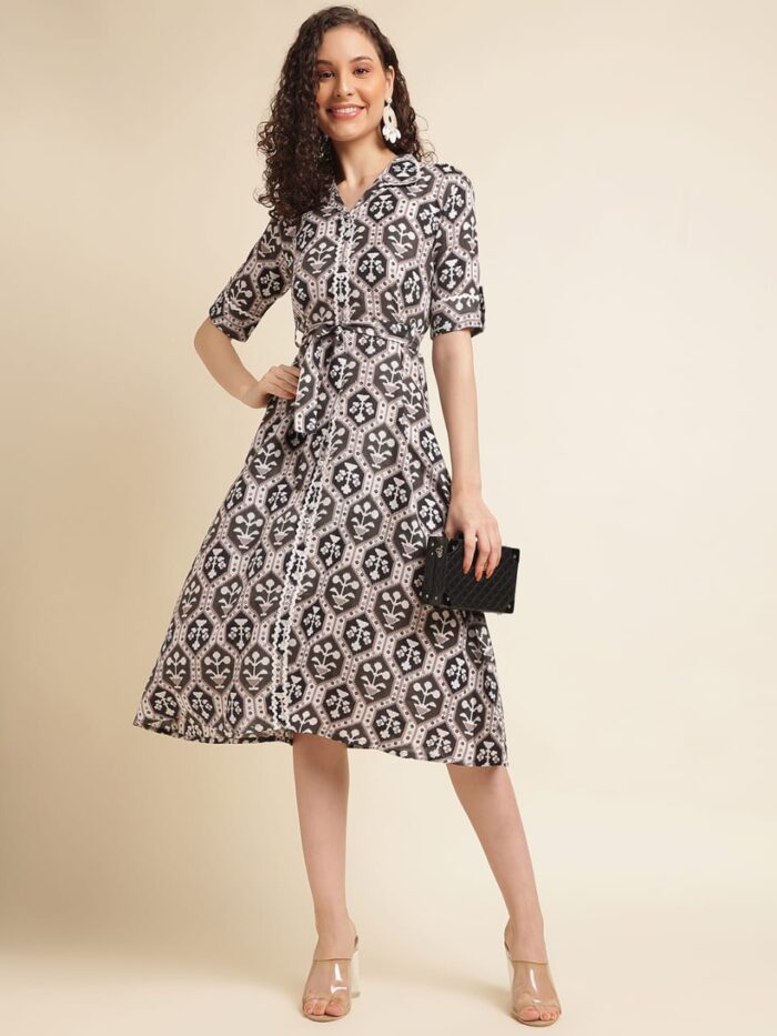 Printed Rayon Midi Dress for Women