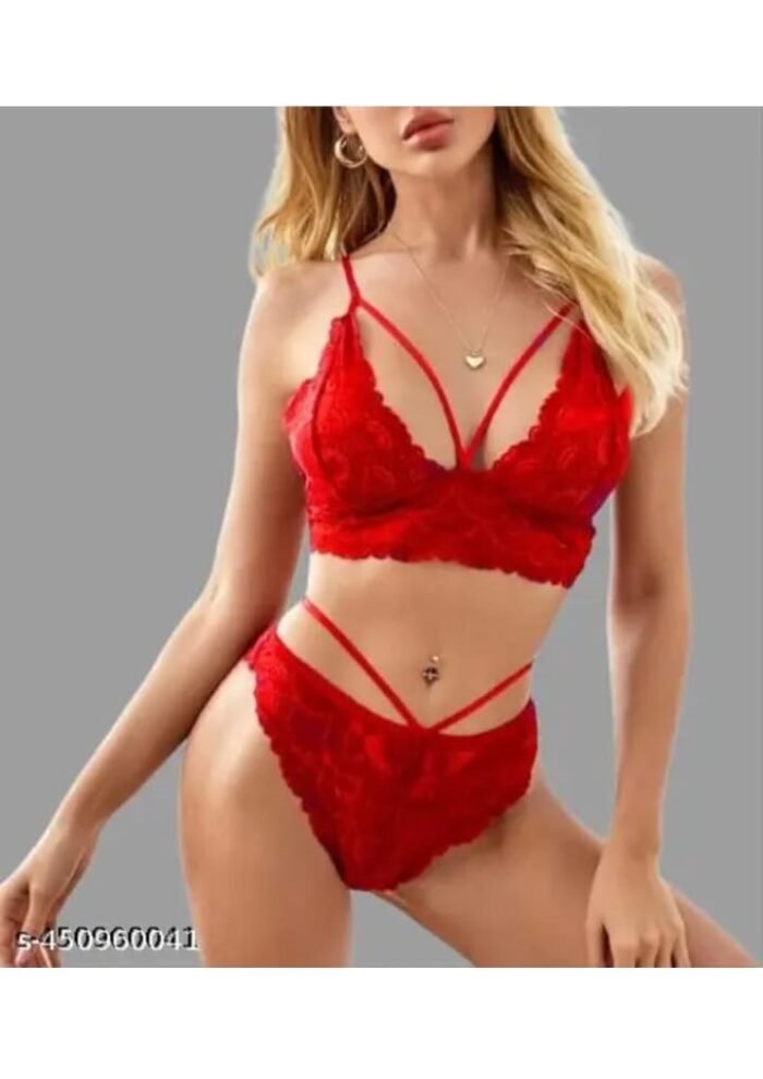 Passionate Red Lace Net Lingerie Set