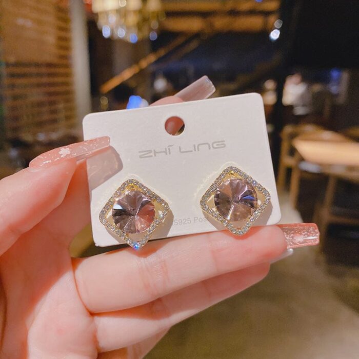 Japanese and Korean super fairy fresh crystal diamond earrings