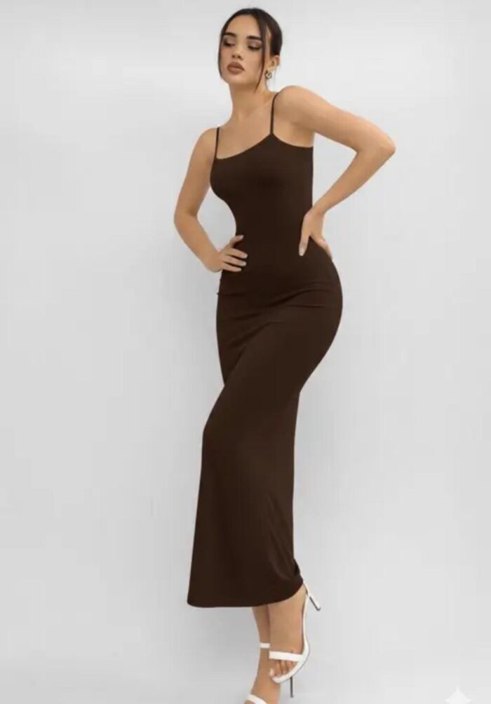 Elegant Chocolate Brown Lycra Bodycon Maxi Dress for Women