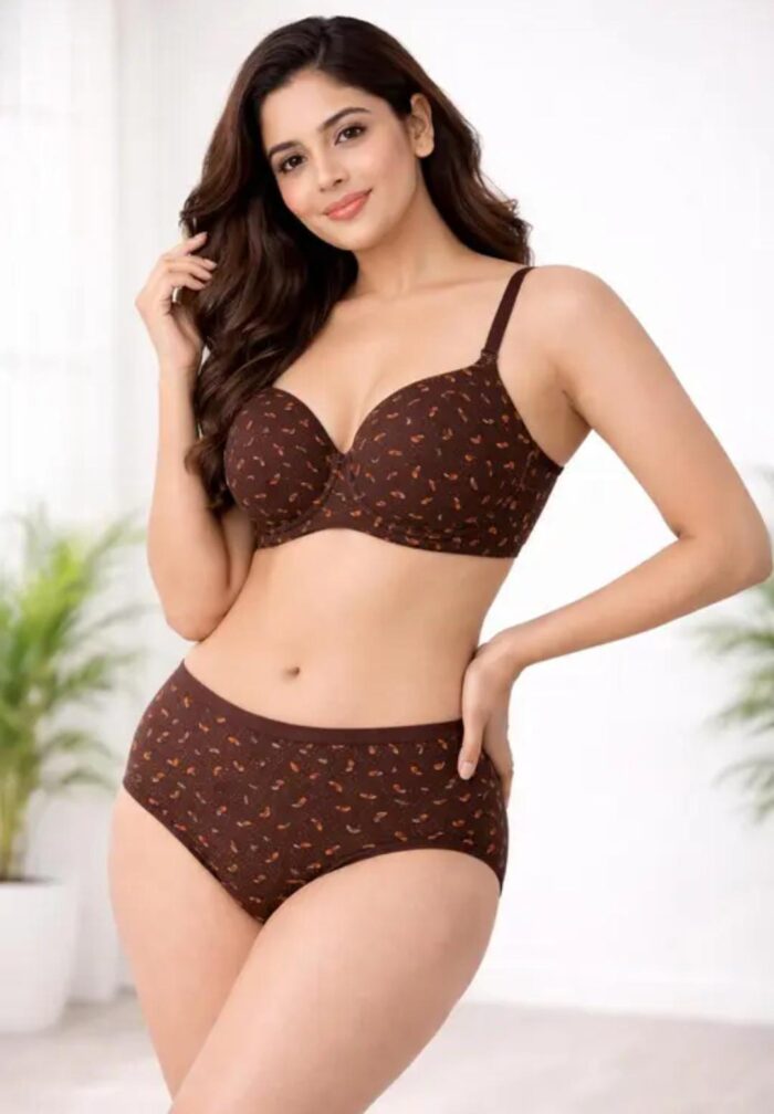 women cotton blended padded bra penty set - maroon lingerie set