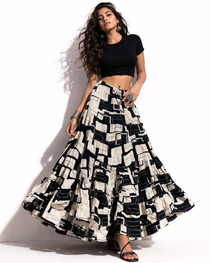 Trendy Abstract Printed Cotton Long Skirt for Women