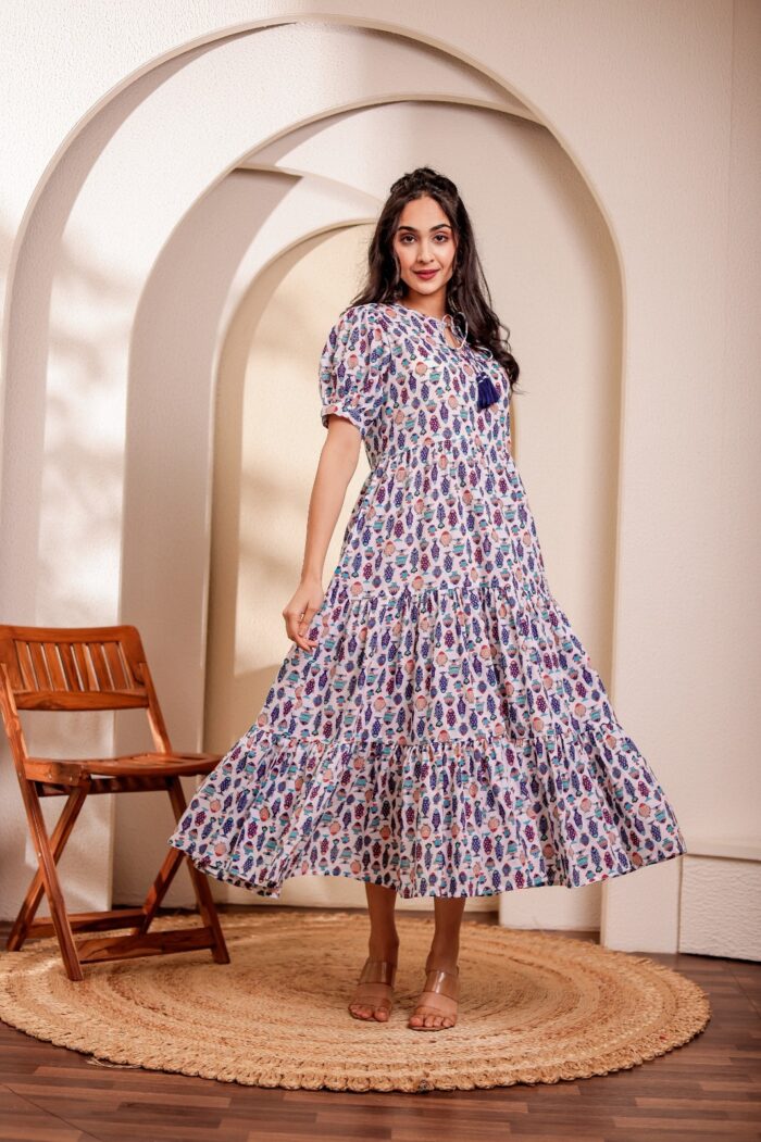 Elegant Printed Tiered Maxi Dress for Women