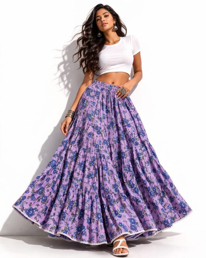 Elegant Floral Print Flared Maxi Skirt for Women