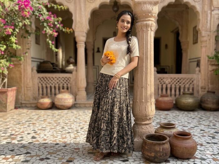 Elegant Printed Cotton Long Skirt