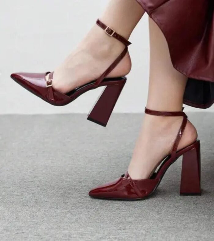 Elegant Wine Red Pointed Toe Block Heel Sandals for Women