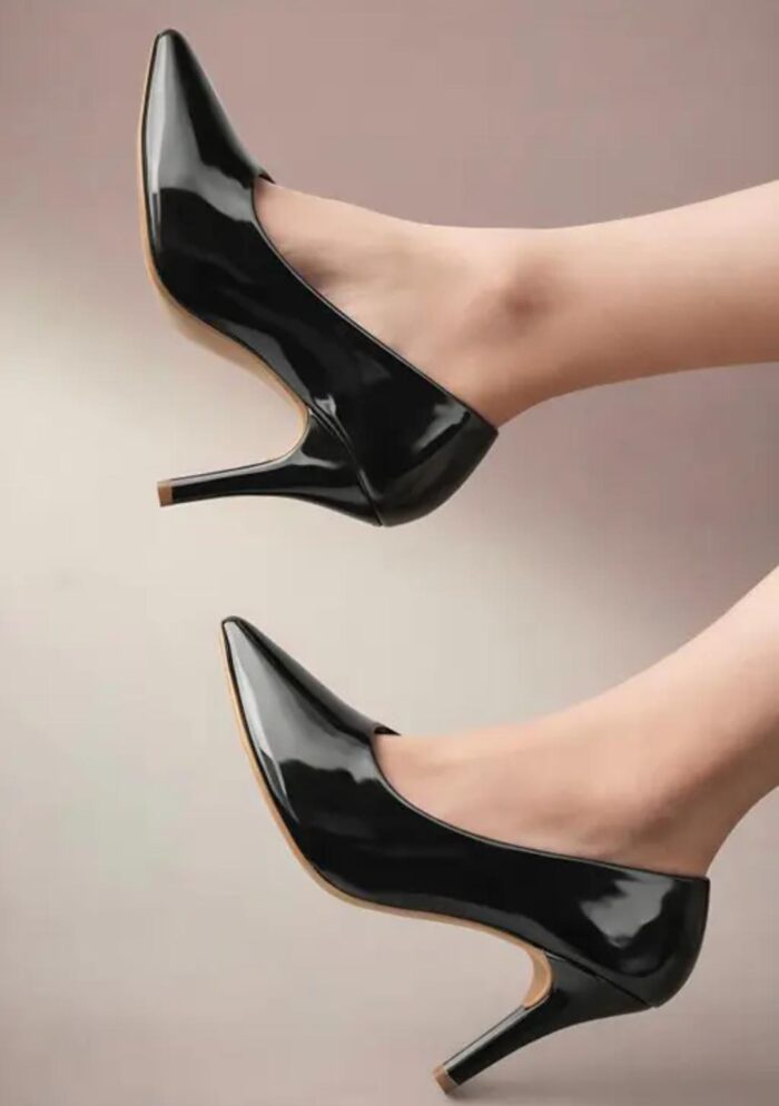 Classic Black Patent Pointed Toe Stiletto Heels for Women